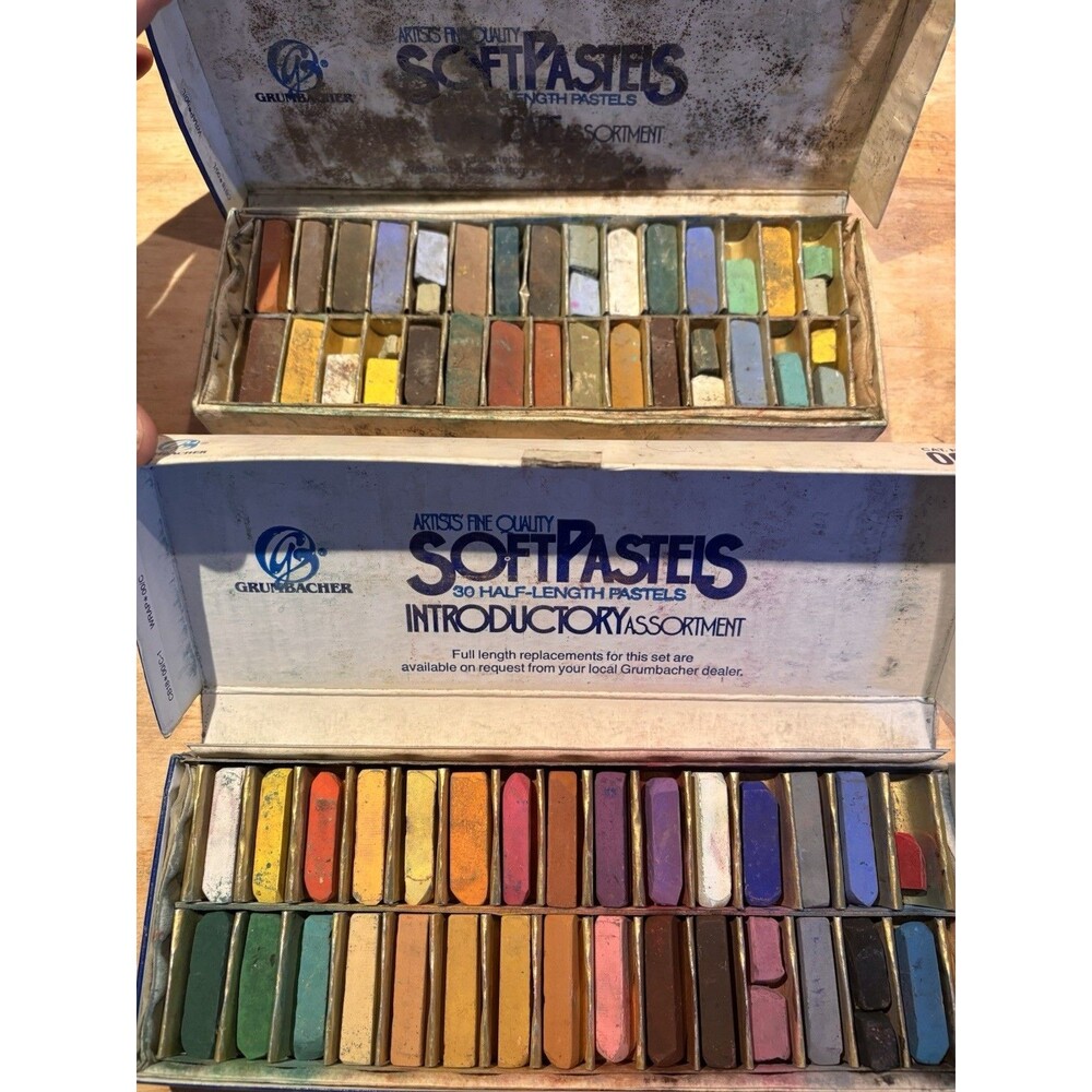 Vtg Grumbacher Soft Pastels Lot 2 Introductory And Landscape Artist Sets Used